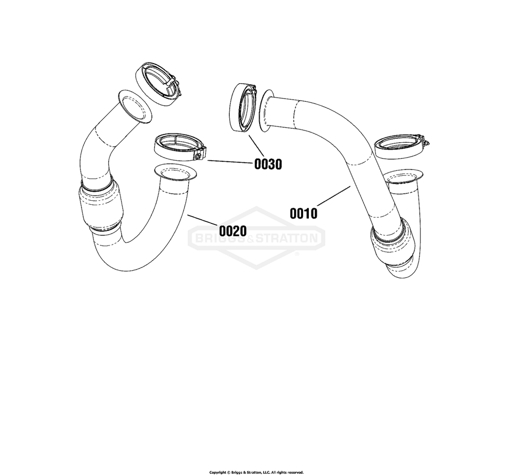 Engine Group - Exhaust Tubes Diagram and Parts List for 080015-02  Briggs and Stratton Generator